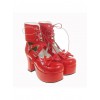 Red 3.7" Heel High Romatic Patent Leather Round Toe Ankle Straps Platform Women Lolita Shoes