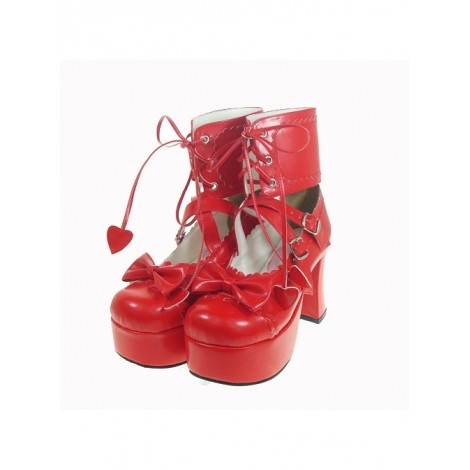 Red 3.7" Heel High Romatic Patent Leather Round Toe Ankle Straps Platform Women Lolita Shoes