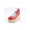 Red 3.1" High Heel Lovely Synthetic Leather Pointed Toe Ankle Straps Platform Girls Lolita Shoes