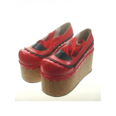 Red 3.9" Heel High Beautiful Patent Leather Round Toe Ankle Straps Platform Women Lolita Shoes