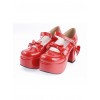 Red 3.7" High Heel Cute PU Round Toe Strap Bowknot Platform Girls Lolita Shoes