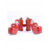 Red 3.7" High Heel Cute PU Round Toe Strap Bowknot Platform Girls Lolita Shoes