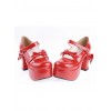 Red 3.7" High Heel Cute PU Round Toe Strap Bowknot Platform Girls Lolita Shoes