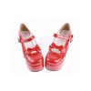 Red 3.7" High Heel Cute PU Round Toe Strap Bowknot Platform Girls Lolita Shoes