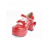 Red 3.7" High Heel Cute PU Round Toe Strap Bowknot Platform Girls Lolita Shoes