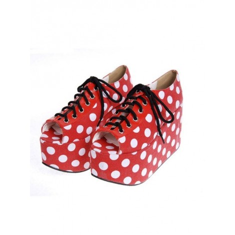 Red 3.9" Heel High Elegant PU Point Toe Cross Straps Platform Lady Lolita Shoes