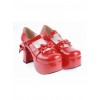 Red 3.7" High Heel Cute PU Round Toe Strap Bowknot Platform Girls Lolita Shoes