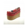 Red 3.9" Heel High Beautiful Patent Leather Round Toe Ankle Straps Platform Women Lolita Shoes