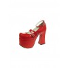 Red 4.9" Heel High Romatic PU Round Toe Scalloped Platform Girls Lolita Shoes