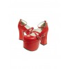 Red 4.9" Heel High Romatic PU Round Toe Scalloped Platform Girls Lolita Shoes