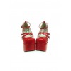 Red 4.9" Heel High Romatic PU Round Toe Scalloped Platform Girls Lolita Shoes