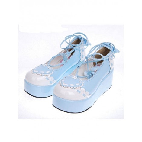 Sky-Blue 2.4" Heel High Special PU Round Toe Ankle Straps Platform Girls Lolita Shoes