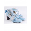 Sky-Blue 2.5" Heel High Elegant Patent Leather Point Toe Cross Straps Platform Women Lolita Shoes