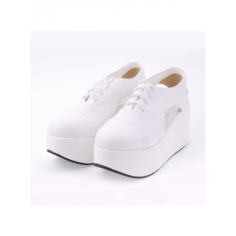 White 3.1" Heel High Romatic Suede Point Toe Cross Straps Platform Women Lolita Shoes