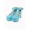 Sky-Blue 3.7" Heel High Special Polyurethane Round Toe Cross Straps Platform Lady Lolita Shoes