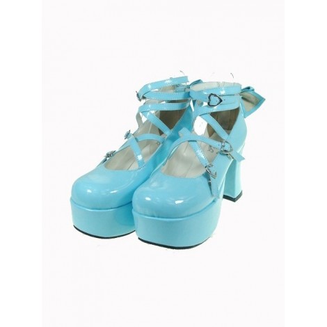 Sky-Blue 3.7" Heel High Special Polyurethane Round Toe Cross Straps Platform Lady Lolita Shoes