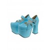 Sky-Blue 4.9" Heel High Classic Suede Round Toe Cross Straps Platform Lady Lolita Shoes