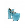 Sky-Blue 4.9" Heel High Classic Suede Round Toe Cross Straps Platform Lady Lolita Shoes