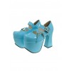 Sky-Blue 4.9" Heel High Classic Suede Round Toe Cross Straps Platform Lady Lolita Shoes