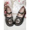 The Small Clock Series Round-toe Bowknot Sweet Lolita Patent Leather Flat Shoes