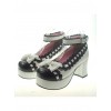 White & Black 2.9" Heel High Cute Synthetic Leather Round Toe Bowknot Platform Girls Lolita Shoes