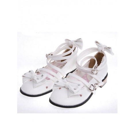 White 1.0" Heel High Cute Suede Round Toe Bow Platform Girls Lolita Shoes