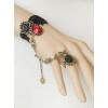 Black Lace Palace Style Gothic Lolita Wrist Strap And Ring Set