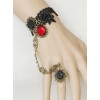 Black Lace Palace Style Gothic Lolita Wrist Strap And Ring Set