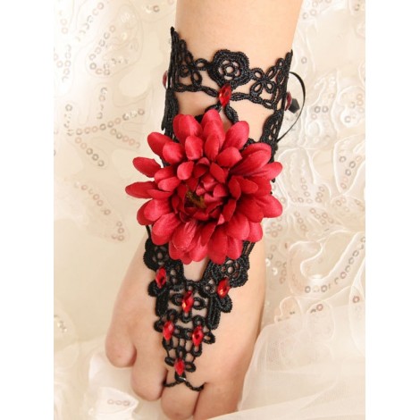 Black Lace Red Flower Girls Lolita Wrist Strap