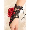 Black Lace Red Gems Lolita Wrist Strap And Ring