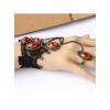 Black Lace Red Gems Lolita Wrist Strap And Ring