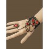 Black Lace Red Gems Lolita Wrist Strap And Ring