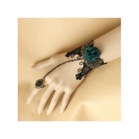 Classic Black Lace Rococo Floral Lady Lolita Bracelet And Ring Set