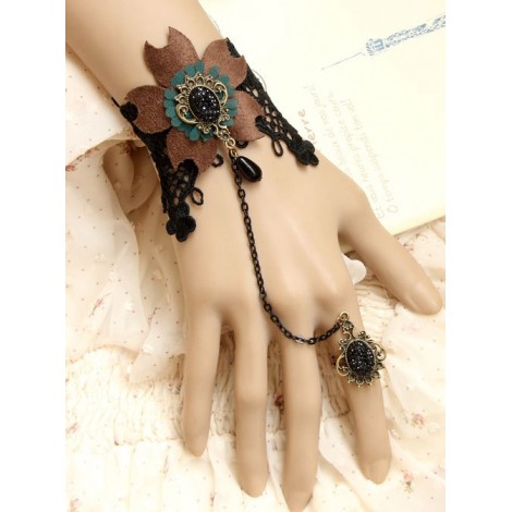 Concise Black Lace Fashion Lady Lolita Wrist Strap And Ring Set