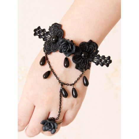 Concise Black Lace Girls Lolita Bracelet And Ring Set