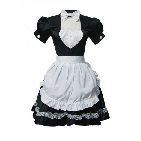 Black Short Sleeves Lace Cotton Cosplay Maid Costume