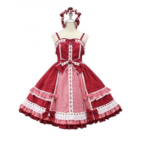 Margaret's Afternoon Tea Series Plaids Splice-color Bowknot Sweet Lolita Sling Dress