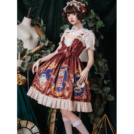 Time Machine Heart Series Printing JSK Retro Classic Lolita Sling Dress