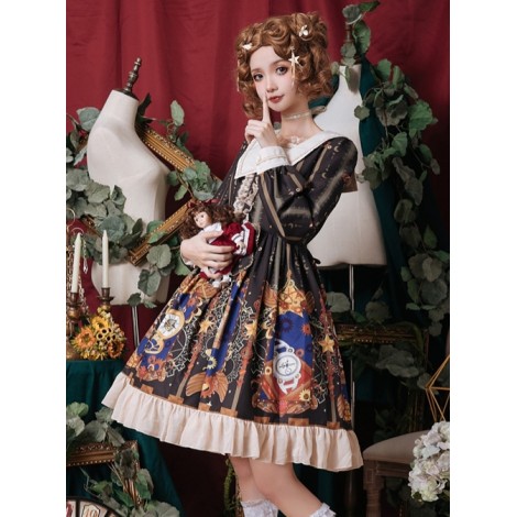 Time Machine Heart Series Classic Lolita Retro Long Sleeve Dress