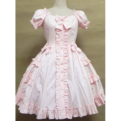 High Waist Ruffles Puff Sleeves Bowknot Sweet Lolita Dress