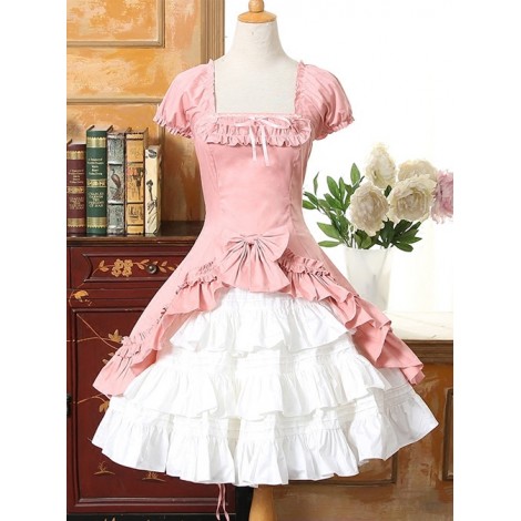 Short Sleeves Ruffle Bowknot Classic Lolita Dress