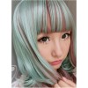 Cyan Rosy Brown Curls Lolita Short Wig