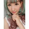 Cyan Rosy Brown Curls Lolita Short Wig