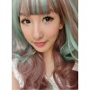 Cyan Rosy Brown Curls Lolita Short Wig