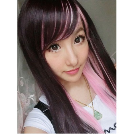 Rosy Brown Light Pink Sweet Long Lolita Straight Wig