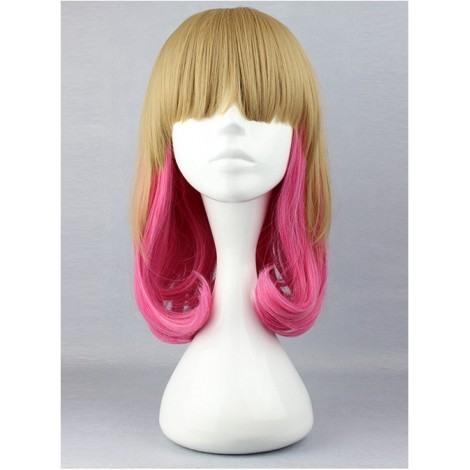 Harajuku Style Lovely Wave Curly Hair Light Brown And Pink Cosplay Lolita Wig