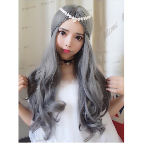 Granny Grey Centre Parting Long Curly Hair Lolita Wig