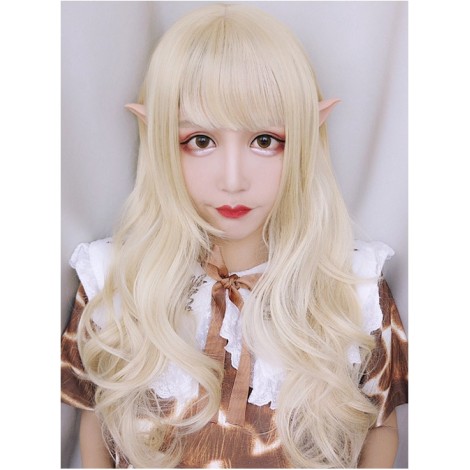 Elves Girls Long Curly Hair Lolita Pale Gold Wig