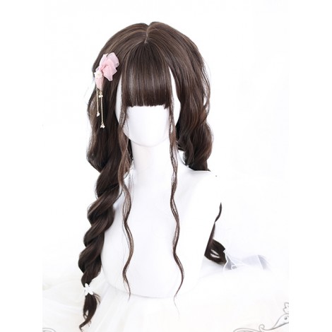 Air bangs Dark Tea Water Ripple Long Curly Hair Classic Lolita Wigs