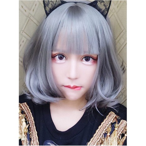 Harajuku Style Large Wavy Short Curly Hair Granny Grey Lolita Wig